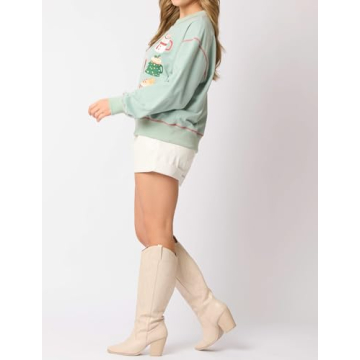 Yiulangde Sequin Nutcracker Sweatshirt Ugly Christmas Sparkly Santa Sweater for Women Y2k Holiday Long Sleeve Pullover Shirts Turquoise