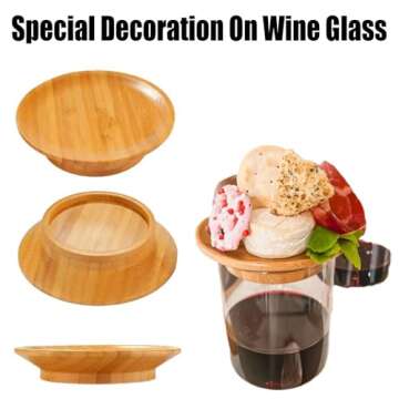 Generic Wine Glass Charcuterie Topper,Bamboo Coasters for Appetizers & Desserts,Prevent Wine Splashi...