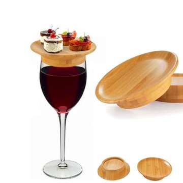 Generic Wine Glass Charcuterie Topper,Bamboo Coasters for Appetizers & Desserts,Prevent Wine Splashing - Perfect for Wine Enthusiasts,Multifunctional Charcuterie Board Topper(4PCS), Brown, SXXS-85