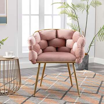 Kakotito Luxury Handmade Accent Chair with Gold Legs, Modern Velvet Armchair for Living Room and Bedroom, Silla de Acento (Pink)