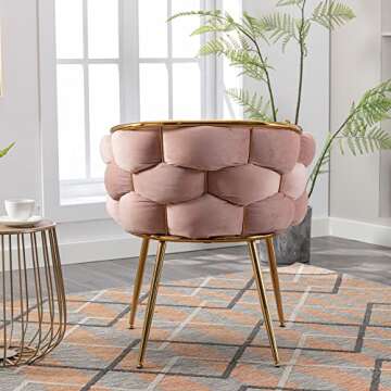 Kakotito Luxury Handmade Accent Chair with Gold Legs, Modern Velvet Armchair for Living Room and Bedroom, Silla de Acento (Pink)