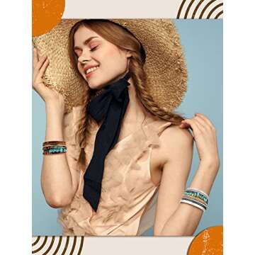 Inbagi 3 Pcs Turquoise Bohemian Bracelet for Women Faux Leather Cuff Bracelet Multi Layer Western Je...