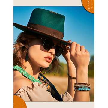 Inbagi 3 Pcs Turquoise Bohemian Bracelet for Women Faux Leather Cuff Bracelet Multi Layer Western Jewelry Crystal Wristbands (Cool)