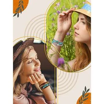 Inbagi 3 Pcs Women Turquoise Bohemian Bracelet Set