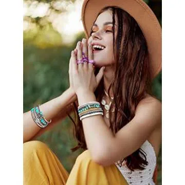 Inbagi 3 Pcs Women Turquoise Bohemian Bracelet Set