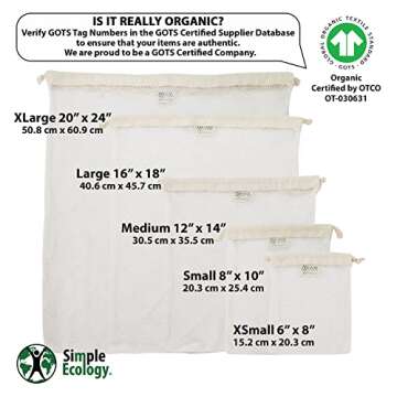 Simple Ecology Organic Cotton Mesh Laundry Bag; Machine Washing Bags for Delicates, Lingerie and Gar...