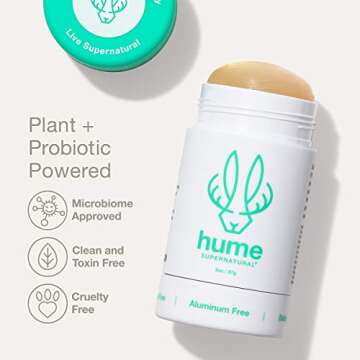 Hume Supernatural Roll On Aluminum Free Deodorant for Women & Men - Safe for Sensitive Skin - Probio...