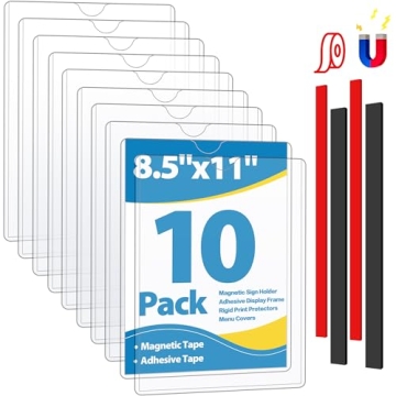 VAIIGO 10 Pack Magnetic Sign Holder 8.5 x 11 - Versatile Display Solution with Adhesive & Magnetic O...