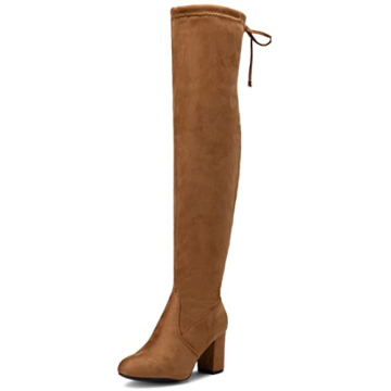 Vepose Women's Over The Knee High Boots Camel Suede Thigh High Boot Vegan 3 Inch Chunky Heels Zipper...