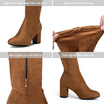Vepose Camel Suede Over The Knee High Boots for Women