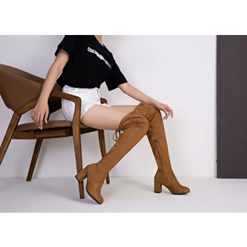 Vepose Camel Suede Over The Knee High Boots for Women