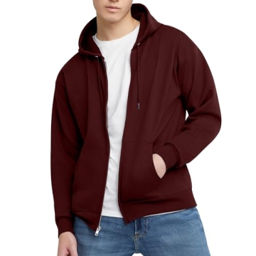 Hanes, EcoSmart Fleece Full-Zip Hoodie for Men, Hooded Sweatshirt, MULLED BERRY, LARGE