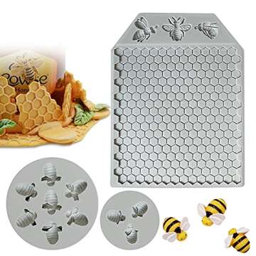 Tasunte 3Pcs 7 Cavity Bumble Bee Silicone Mold Honeycomb Bees Silicone Fondant Cake Mold Beehive Sil...