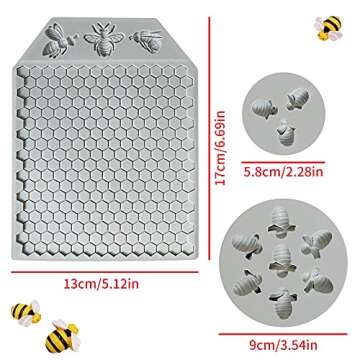 Tasunte 3Pcs 7 Cavity Bumble Bee Silicone Mold Honeycomb Bees Silicone Fondant Cake Mold Beehive Silicone Baking Molds, Silicone Cupcake Cake Decorating Fondant Candy Baking Cake Moulds