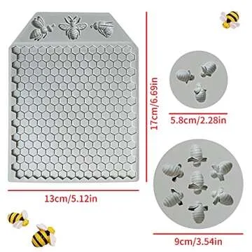 Tasunte 3Pcs 7 Cavity Bumble Bee Silicone Mold Honeycomb Bees Silicone Fondant Cake Mold Beehive Silicone Baking Molds, Silicone Cupcake Cake Decorating Fondant Candy Baking Cake Moulds