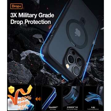 TORRAS Magnetic Shockproof for iPhone 13 Pro Case 6.1 inch, [Compatible with MagSafe] with Stand, [MIL-Grade Drop Protection] Translucent Back Protective Yet Slim iPhone 13 Pro Phone Case 2021, Black