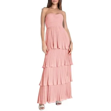 Xijun Coral Tiered Chiffon Bridesmaid Dresses Long Strapless Evening Dress Sweetheart Layered Sleeve...