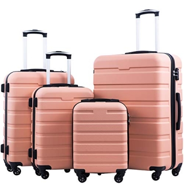 Coolife Luggage Suitcase Spinner Hardshell Lightweight TSA Lock (family set-sakura pink, 4 piece set...