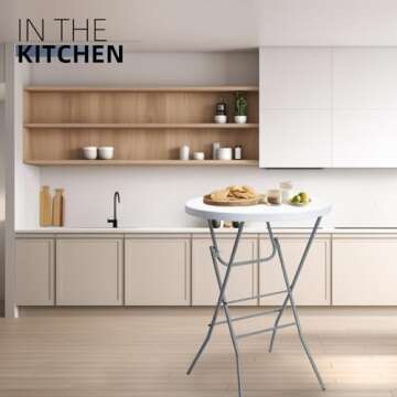 Byliable 32in Cocktail Table White High Top Folding, Portable Bar Height Folding Table Round with Re...