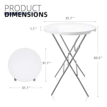 Byliable 32in Cocktail Table White High Top Folding, Portable Bar Height Folding Table Round with Removable Gray Legs, Indoor Outdoor Banquet for Parties, Commercial, Speech, Dining