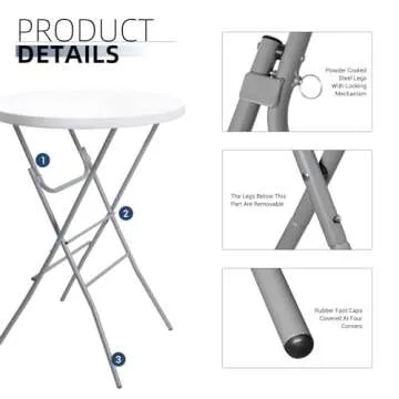Byliable 32in Cocktail Table White High Top Folding, Portable Bar Height Folding Table Round with Removable Gray Legs, Indoor Outdoor Banquet for Parties, Commercial, Speech, Dining