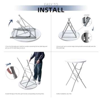 Byliable 32in Cocktail Table White High Top Folding, Portable Bar Height Folding Table Round with Removable Gray Legs, Indoor Outdoor Banquet for Parties, Commercial, Speech, Dining