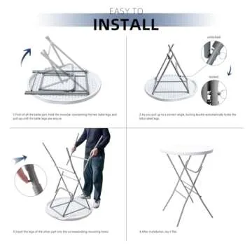 Byliable 32in Cocktail Table White High Top Folding, Portable Bar Height Folding Table Round with Removable Gray Legs, Indoor Outdoor Banquet for Parties, Commercial, Speech, Dining