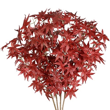 Sggvecsy 4Pcs Artificial Maple Leaves Branches Fake Fall Leaves Stems Maple Leaves Shrubs Autumn Lea...