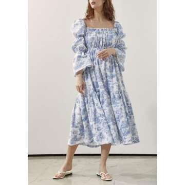 NOTHING FITS BUT Women’s Classic Linen Nursing Dress, Cotton Blend Hein Maternity Gown, Casual Maternity Dress (as1, Alpha, s, Regular, Regular, Paris, Small)