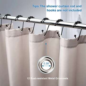 Amazer Khaki Shower Curtain Liner, Khaki Fabric Shower Liner, 2-in-1 Bathroom Shower Curtain and Liner, 12 Grommet Holes, Water Proof, Machine Washable, Hotel Quality, 72 x 72 Inches