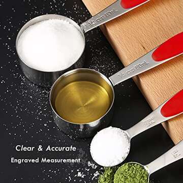 VOJACO Measuring Cups and Measuring Spoons, Measuring Cups and Spoons Set of 10 Pieces, Stainless Steel Measuring Cup Set for Dry Liquid Food, Metal Measure Cups for Kitchen Cooking Baking (Red)