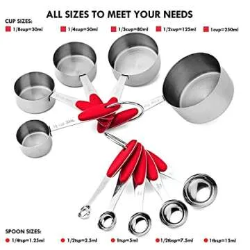 VOJACO Measuring Cups and Measuring Spoons, Measuring Cups and Spoons Set of 10 Pieces, Stainless Steel Measuring Cup Set for Dry Liquid Food, Metal Measure Cups for Kitchen Cooking Baking (Red)