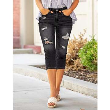 Luvamia Women's Casual High Waisted Capri Jeans - Ripped Skinny Capris for Summer