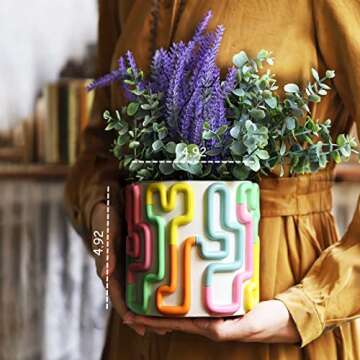 GUGUGO Colorful Squiggle Lines Planters Cute Unique Rainbow Planter with Drainage, Vintage Retro Flo...