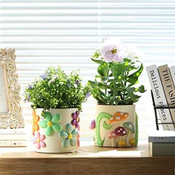GUGUGO Colorful Squiggle Lines Planters Cute Unique Rainbow Planter with Drainage, Vintage Retro Flower Plant pots for Indoor & Outdoor Plants, Eclectic Succulent Gardening Pot for Boho Modern Décor
