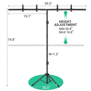 Coliflor T-Shape Portable Backdrop Stand, 6.5x3.2ft Adjustable Photo Background Stand Kit, Sturdy Sm...