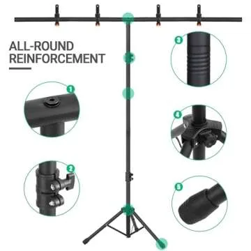 Coliflor T-Shape Portable Backdrop Stand, 6.5x3.2ft Adjustable Photo Background Stand Kit, Sturdy Small Back Drop Holder with 4 Spring Clamps, Carry Bag for Parties, Photography and Video Studio