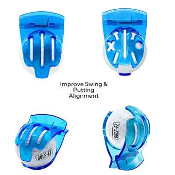 Golf-EZ TRI-LINE Golf Ball Alignment Kit with Hat Clip Ball Marker and Carry Case | Swing Path Arrows & Ball Identifiers (Blue/Red)