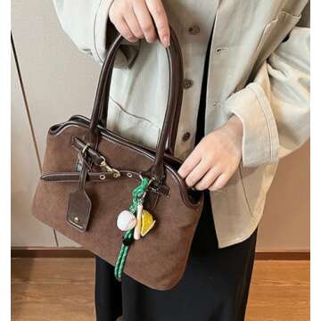 Suede Tote Bag Shoulder Bag for Women Large Suede Purse Handbag Winter Fall Shoulder Bag Retro Suede...
