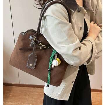 Suede Tote Bag Shoulder Bag for Women Large Suede Purse Handbag Winter Fall Shoulder Bag Retro Suede Top-handle Bag