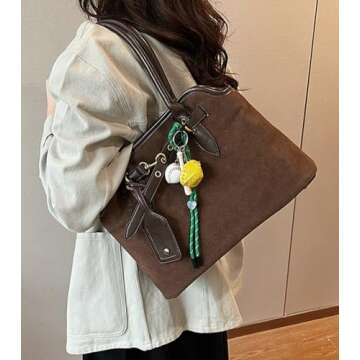 Suede Tote Bag Shoulder Bag for Women Large Suede Purse Handbag Winter Fall Shoulder Bag Retro Suede Top-handle Bag