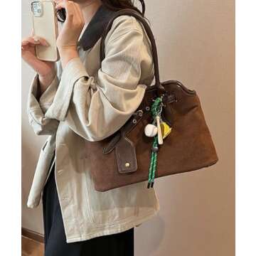 Suede Tote Bag Shoulder Bag for Women Large Suede Purse Handbag Winter Fall Shoulder Bag Retro Suede Top-handle Bag