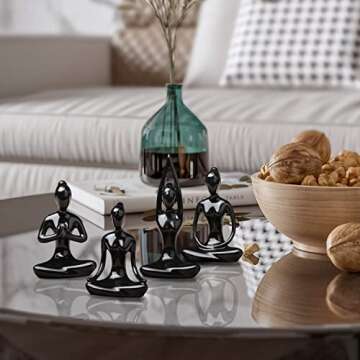 Beautiful Set of 4 Black Yoga Pose Statues for Home Decor