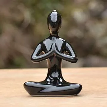 Beautiful Set of 4 Black Yoga Pose Statues for Home Decor