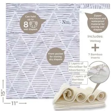 Nora's Nursery Cloth Diapers 7 Pack with 7 Inserts & 1 Wet Bag - Waterproof Cover, Washable, Reusable & One Size Adjustable Pocket Diapers for Newborns and Toddlers - Earthy Boho