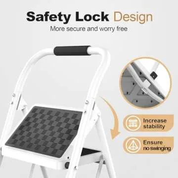HBTower 2 Step Ladder, 2 Step Stool for Adults,2 Step Ladder Folding Step Stool with Cushioned Handle Step Ladder with Wide Pedal Ergonomic Design,White