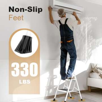 HBTower 2 Step Ladder, 2 Step Stool for Adults,2 Step Ladder Folding Step Stool with Cushioned Handle Step Ladder with Wide Pedal Ergonomic Design,White