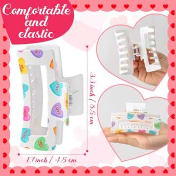 PANTIDE Valentine's Day Hair Claw Clips for Women Girls - Conversation Love Heart Rectangle Nonslip ...