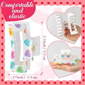 PANTIDE Valentine's Day Hair Claw Clips for Women Girls - Conversation Love Heart Rectangle Nonslip ...