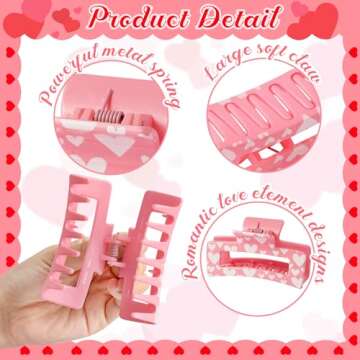 PANTIDE Valentine's Day Hair Claw Clips for Women Girls - Conversation Love Heart Rectangle Nonslip Banana Hair Clips, Thin Thick Short Long Curly Accessories, Valentines Day Birthday Gift